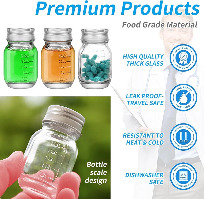 eispap 1Pc Glass medicine bottles 1oz 30 ml Glass Reagent Bottles Transparent Sample Jar,Wide Mouth,Screw Cap with Scale for Home, Argent Lid (1) - Image 4